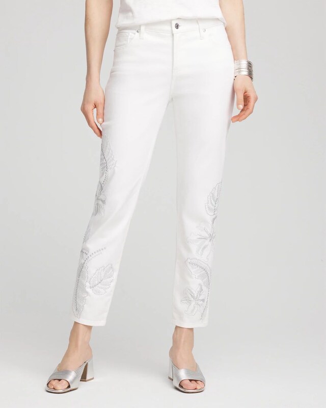 Girlfriend Embellished Cropped Jeans